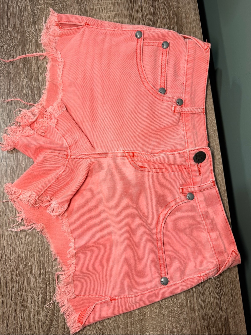 Free People Neon Coral Frayed Denim Shorts Size 24 Raw Hem